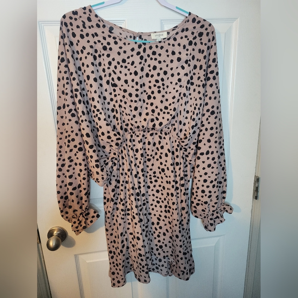 Umgee Dusty Rose Pink Polka Dot Baby Doll Dress Womens Size Large Boho